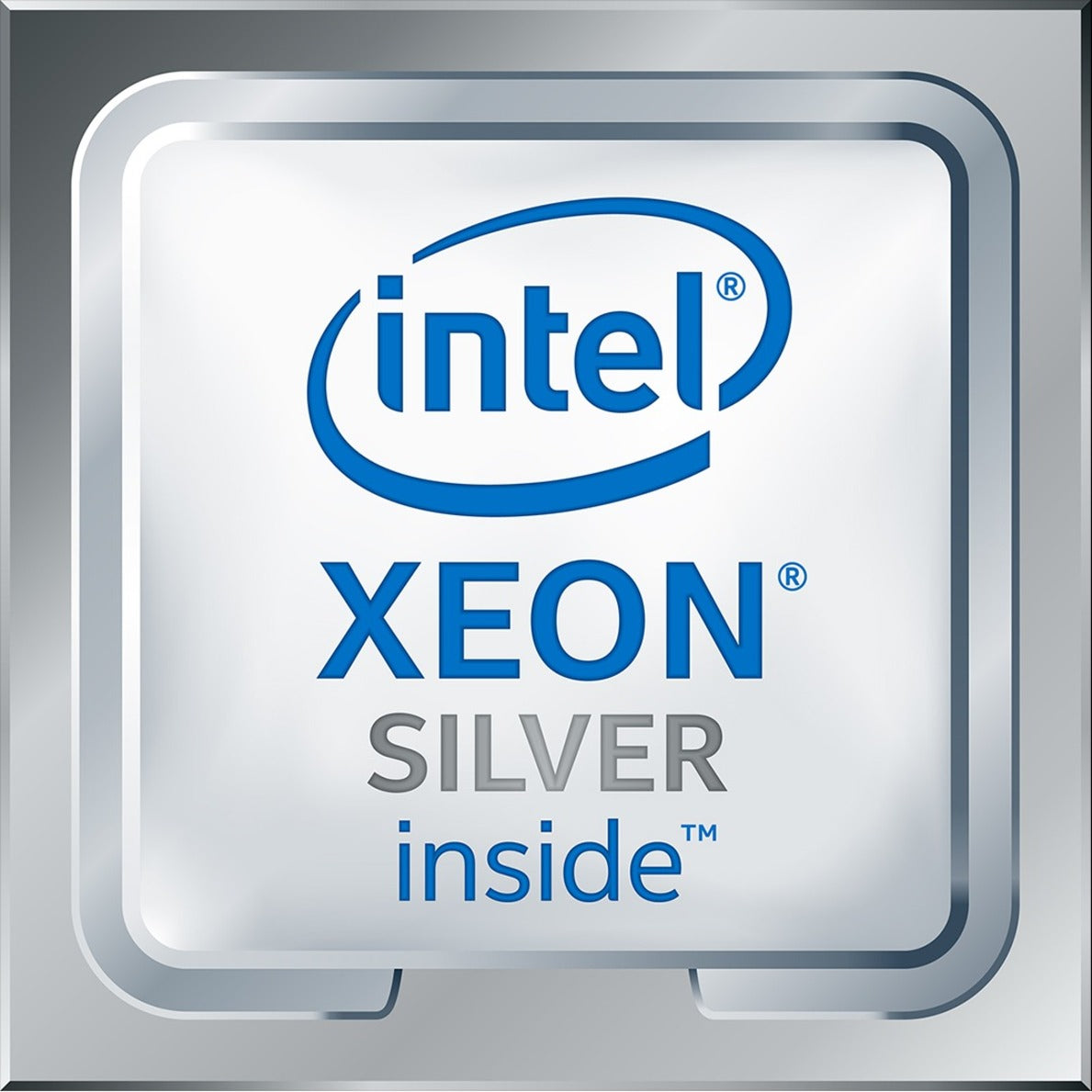 Intel Xeon Silver processor logo on metallic silver background with gradient border design-alternate-image1