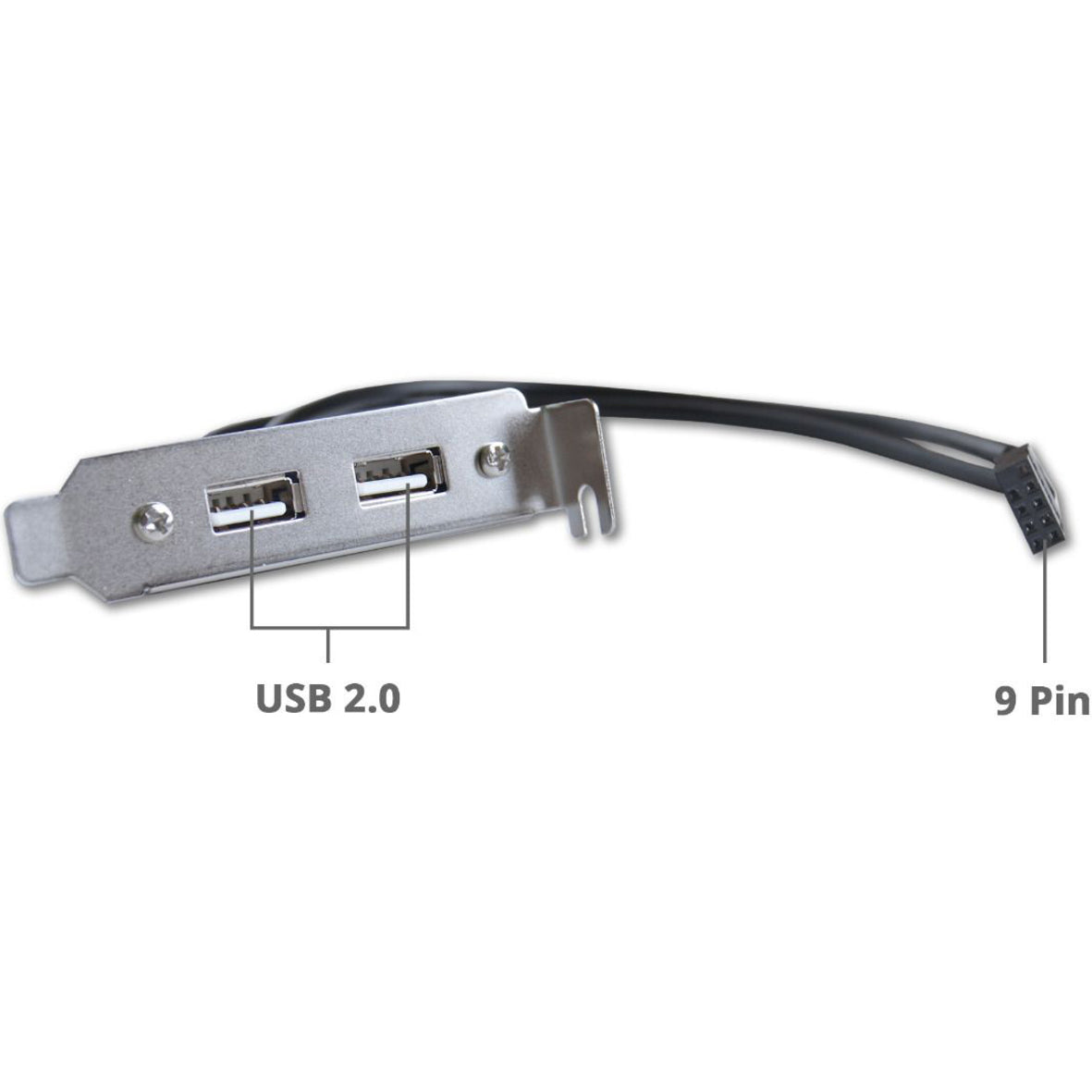 SIIG CB-US0S11-S1 2-Port USB 2.0 Low Profile Extension Bracket, Data Transfer Cable