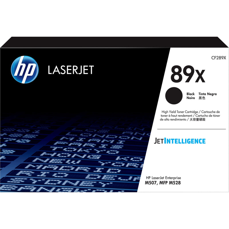 HP CF289X 89X High Yield Black LaserJet Toner Cartridge box with JetIntelligence branding