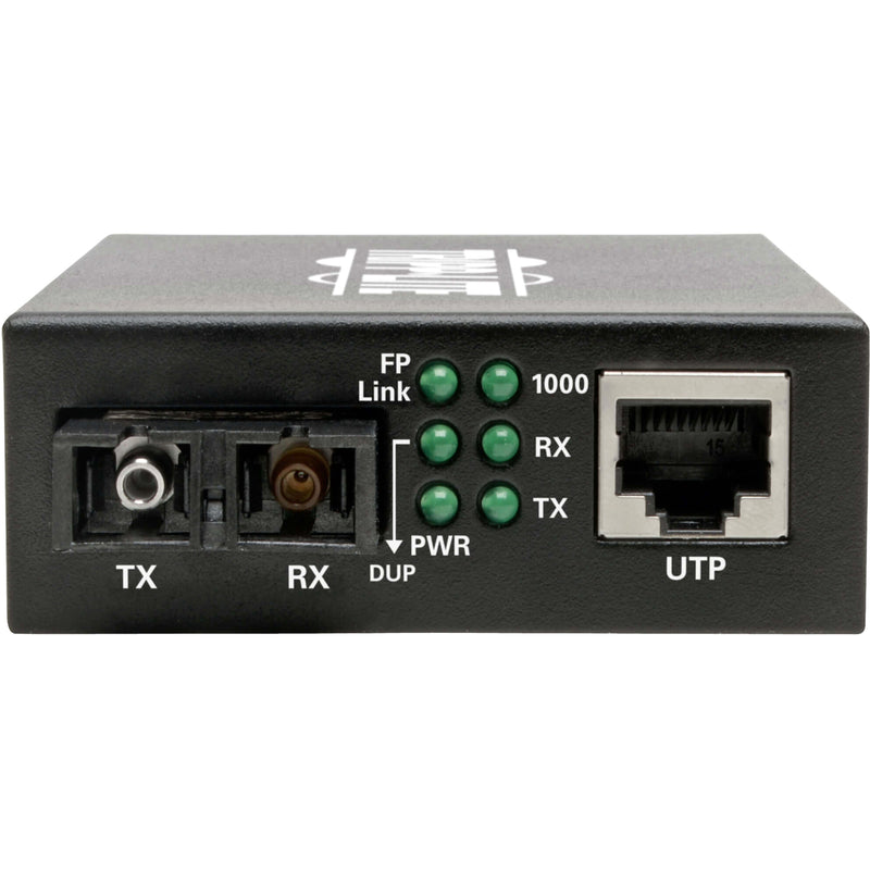 Front panel view of N785-INT-SC-SM showing fiber optic ports, RJ45 port, and LED status indicators