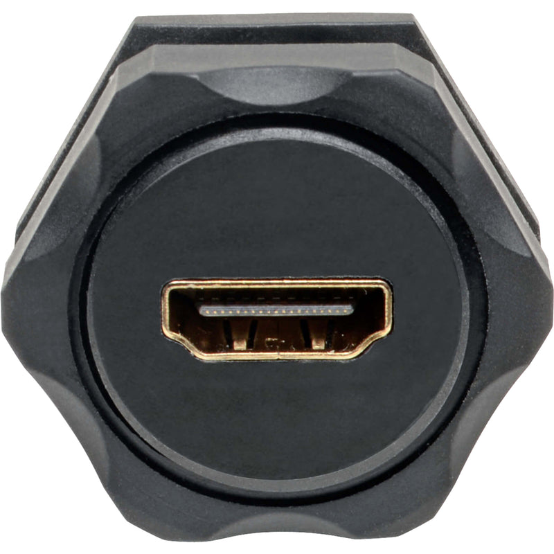 Macro view of gold-plated HDMI port construction