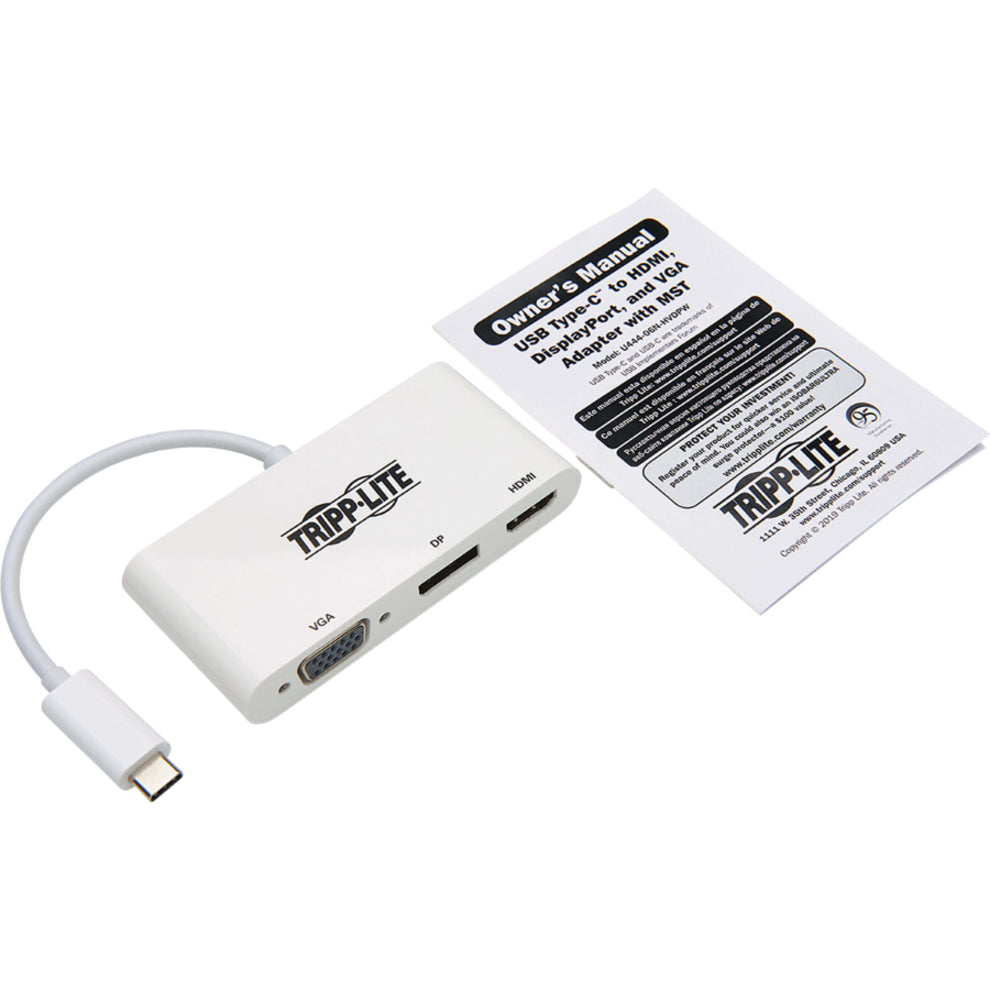 Tripp Lite U444-06N-HVDPW USB-C Multiport Adapter - HDMI/DisplayPort/VGA White 3 Year Warranty - Tripp Lite U444-06N-HVDPW USB-C 멀티포트 어댑터 - HDMI/디스플레이포트/VGA 화이트 3년 보증