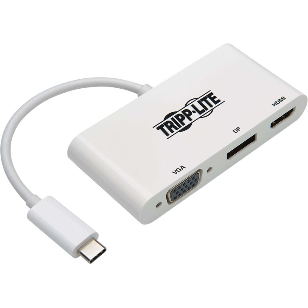 Tripp Lite USB-C multiport adapter in white showing HDMI, DisplayPort, and VGA ports-alternate-image1