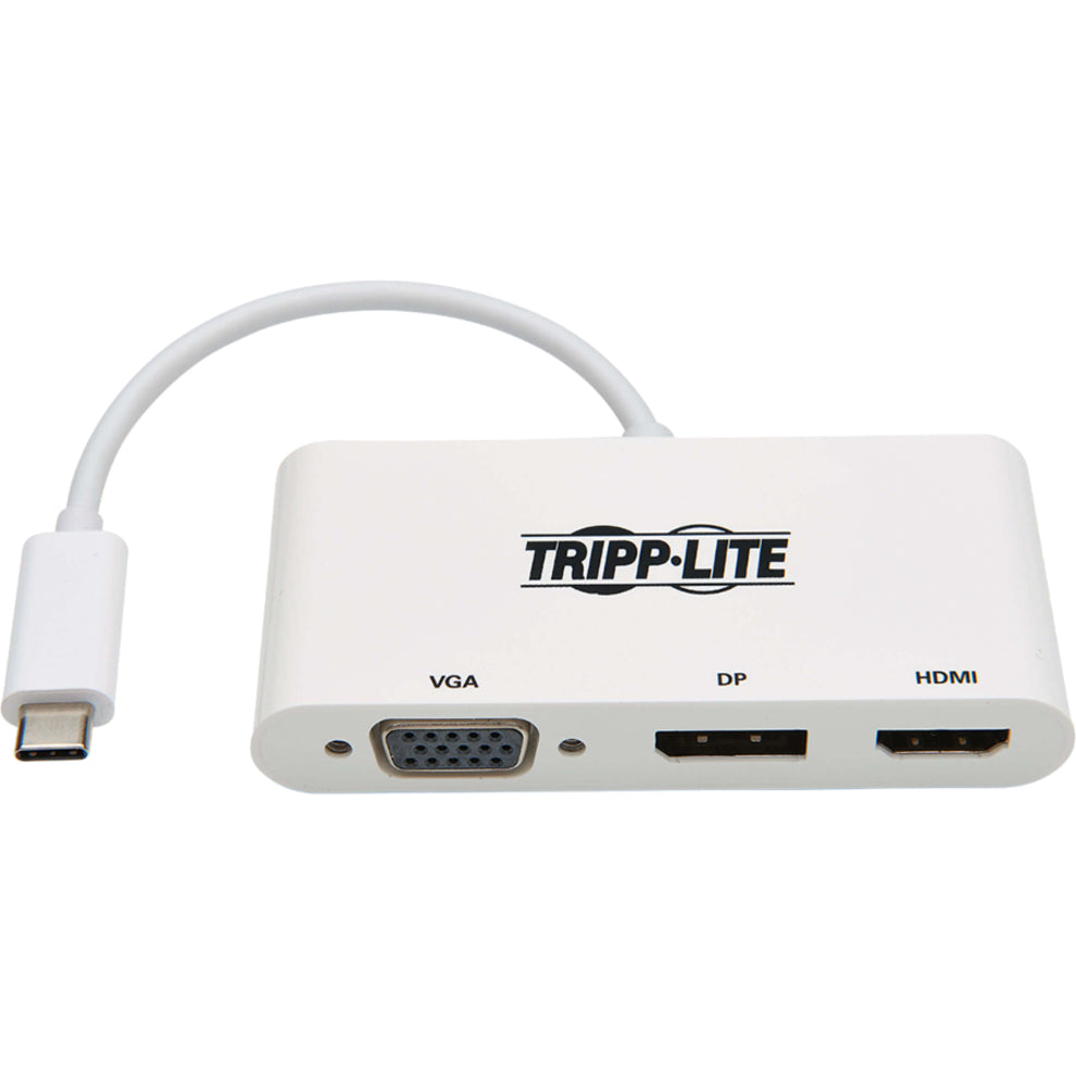 Top view of Tripp Lite white multiport adapter showing port labels-alternate-image5