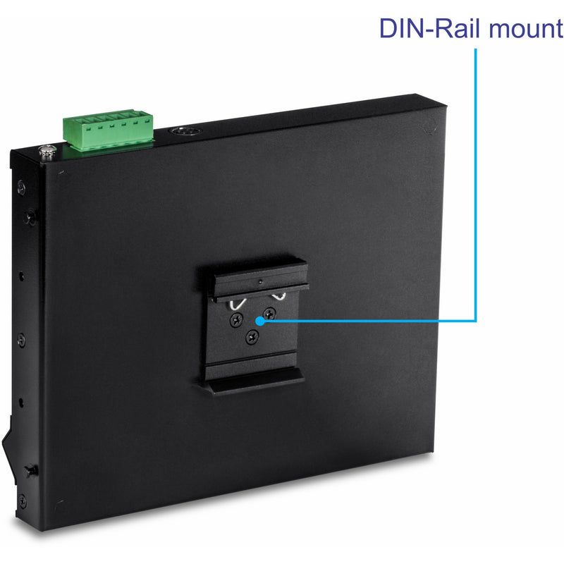 Close-up of DIN-rail mount on TRENDnet switch