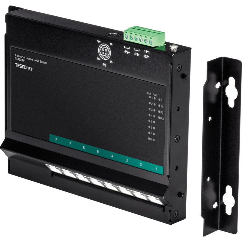 Side view of TRENDnet switch with wall mounting bracket