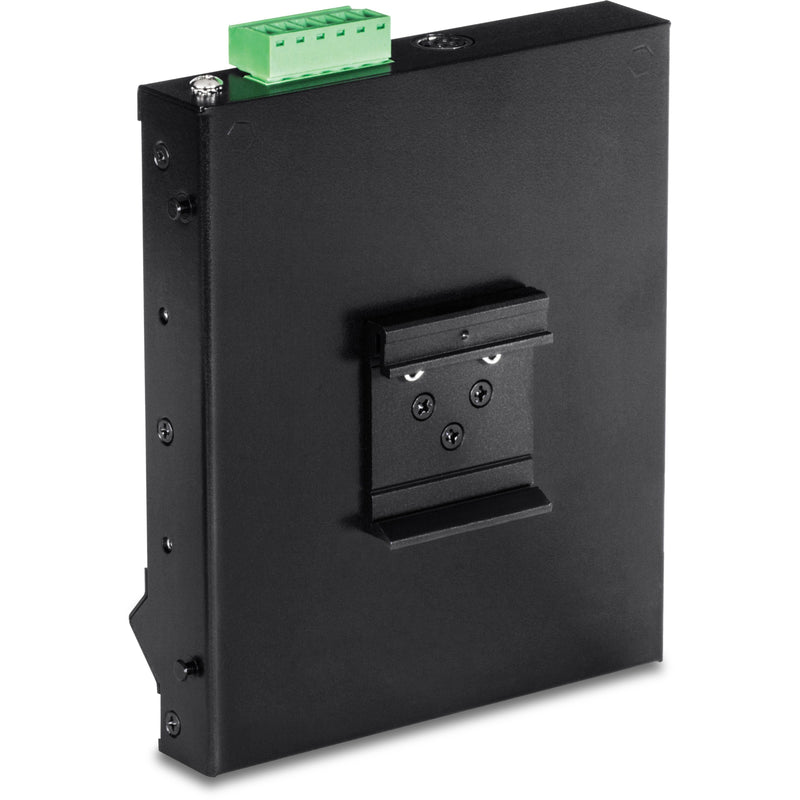 Side view of TRENDnet industrial switch showing DIN-rail mounting bracket