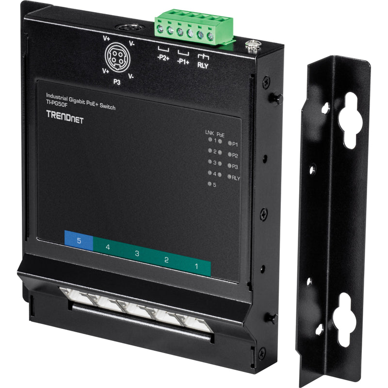 TRENDnet switch with wall mount bracket showing front access ports