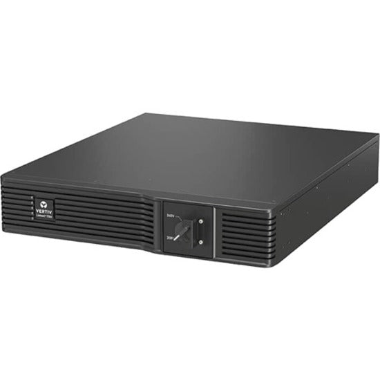 Front angled view of Vertiv TDU-3500RTL620 transformer showing 2U rack mount design and control panel