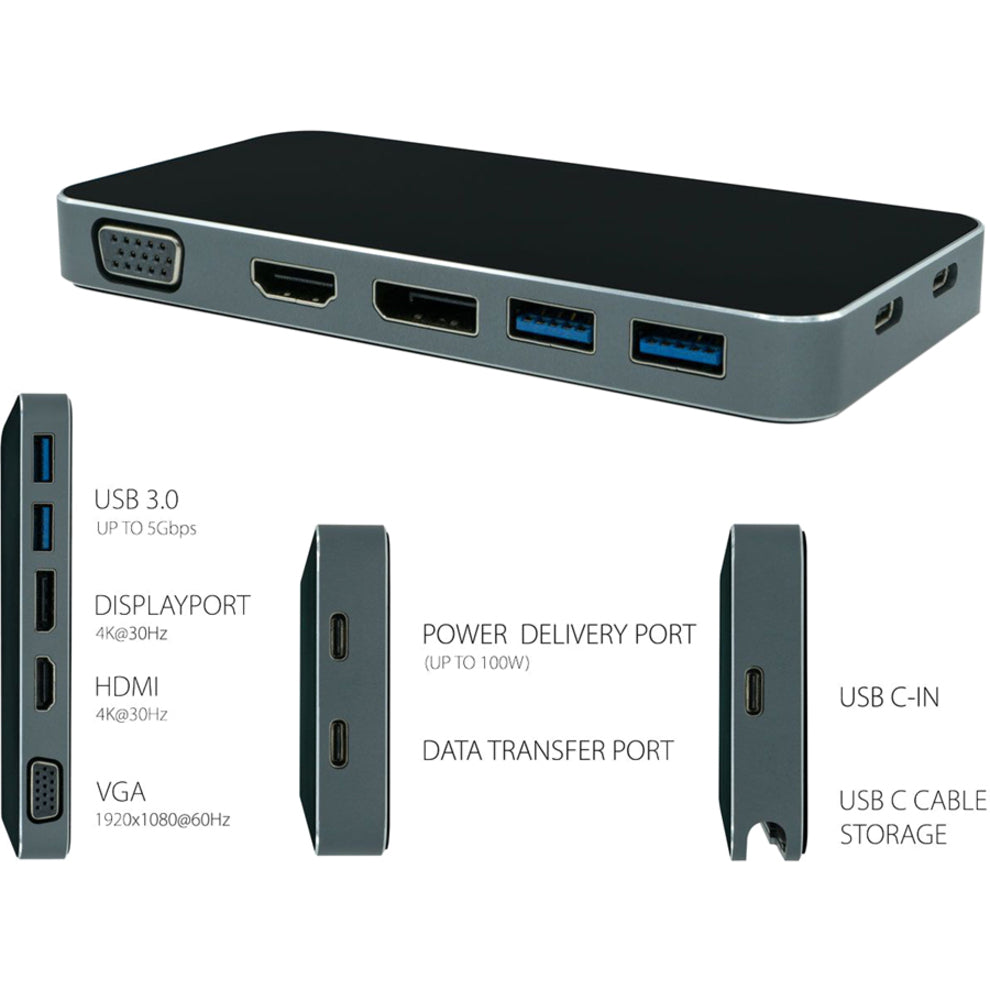 VisionTek 901226 VT200 Dual Display USB-C Docking Station With Power Passthrough, VGA, HDMI, DisplayPort, USB 3.0 Ports