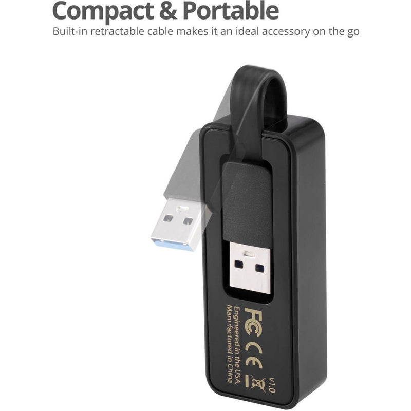 Demonstration of SIIG ethernet adapter's retractable cable feature for portable use