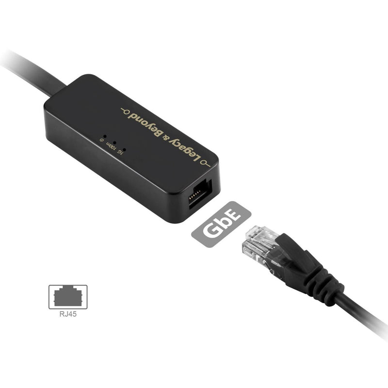 Close-up of SIIG ethernet adapter's RJ45 port and GbE compatibility