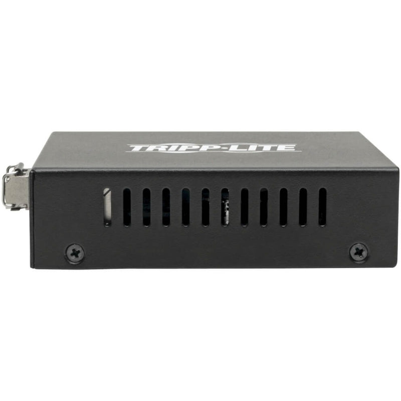 Side view of Tripp Lite media converter showing ventilation design and metal housing