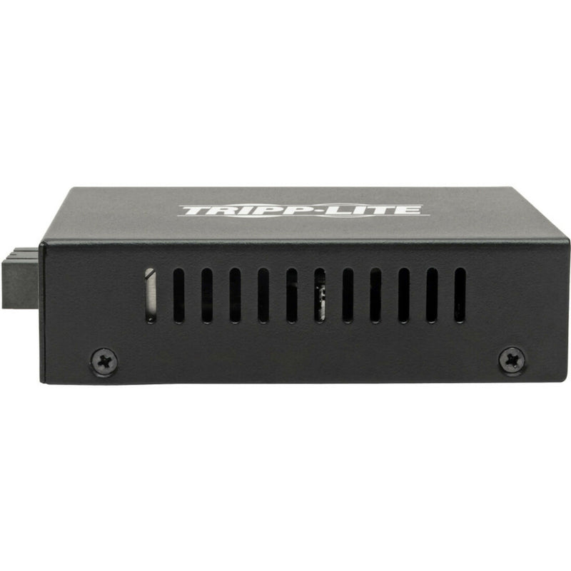 Side view of Tripp Lite media converter showing ventilation design and compact housing