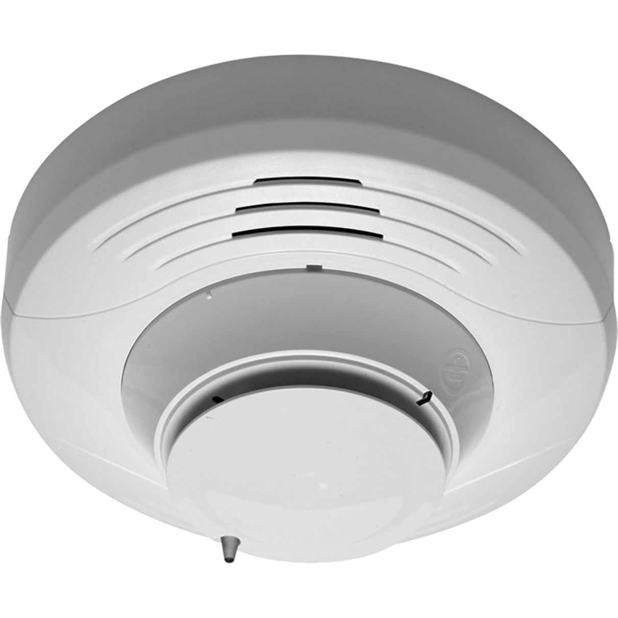 Fire-Lite SD365CO white combination fire and CO detector with curved ventilation design shown mounted on ceiling-alternate-image1