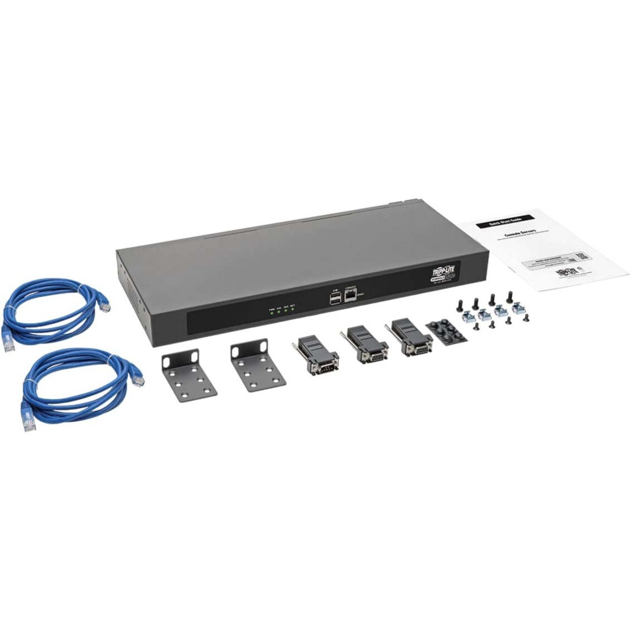 Product package contents showing console server with included accessories and mounting hardware-alternate-image6