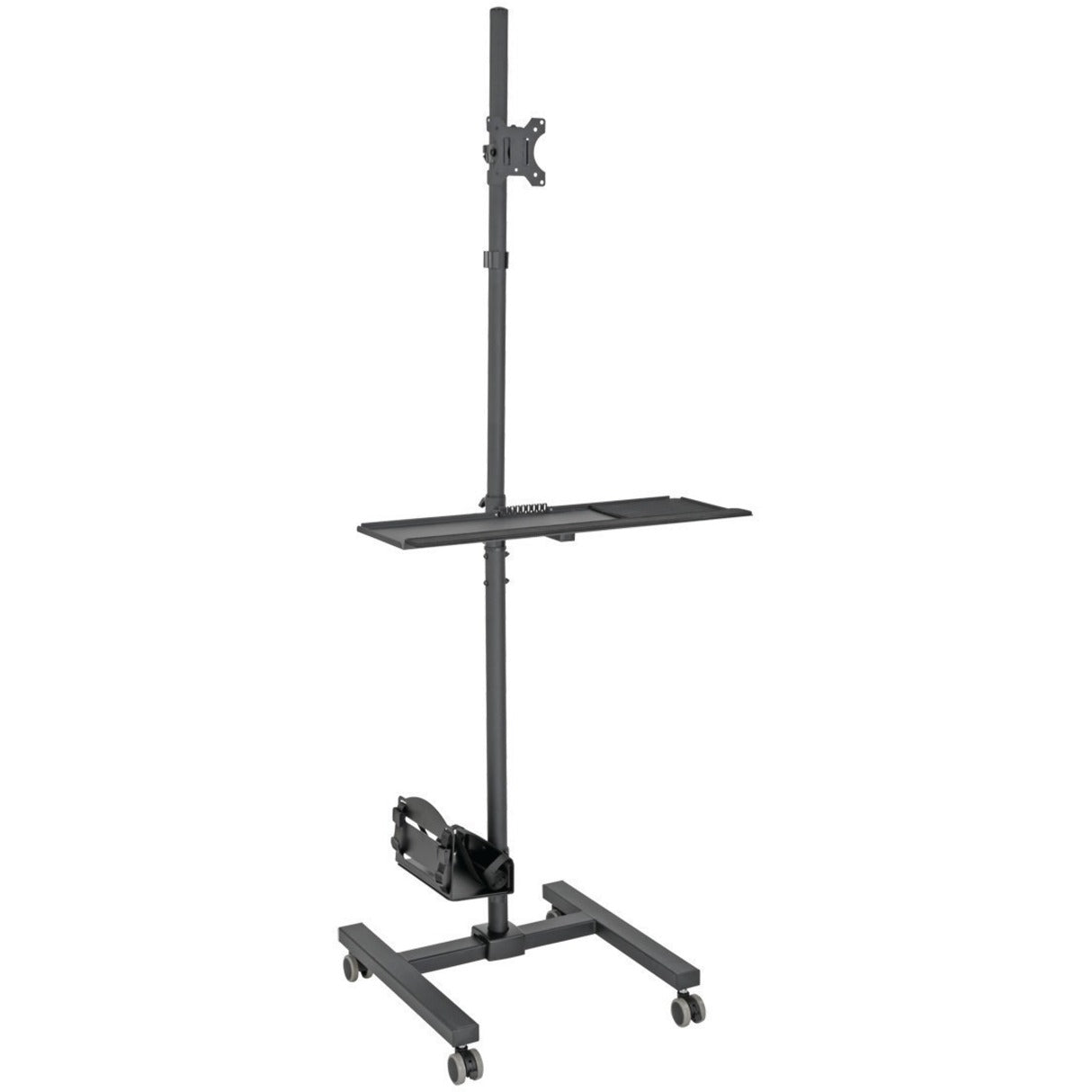 Tripp Lite DMCS1732S Display Stand Verstelbare Hoek Vergrendelbare Zwenkwielen Mobiliteit Draaibare Wielen CPU-Houder Toetsenbordlade Kanteling