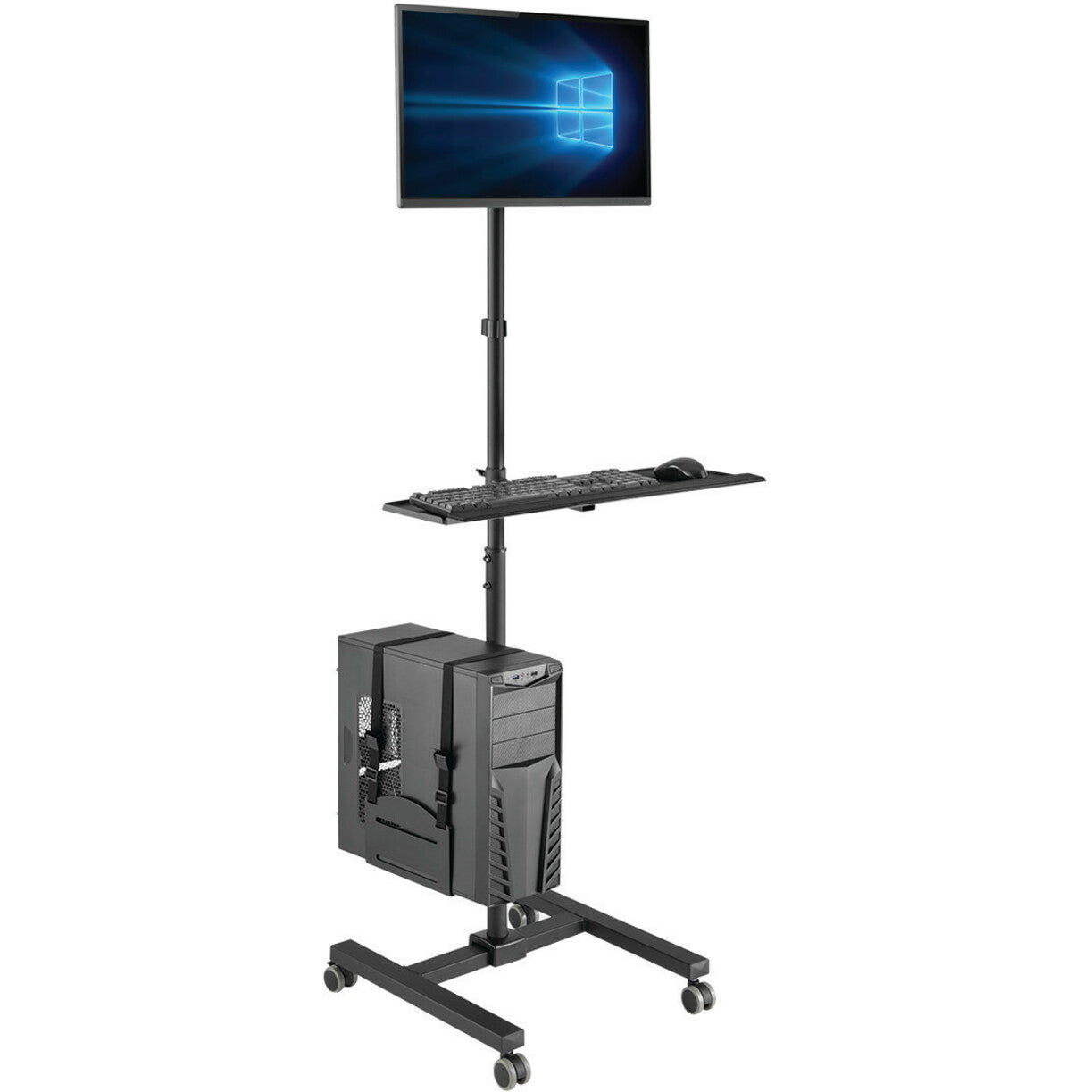 Tripp Lite DMCS1732S Display Stand Verstelbare Hoek Vergrendelbare Zwenkwielen Mobiliteit Draaibare Wielen CPU-Houder Toetsenbordlade Kanteling