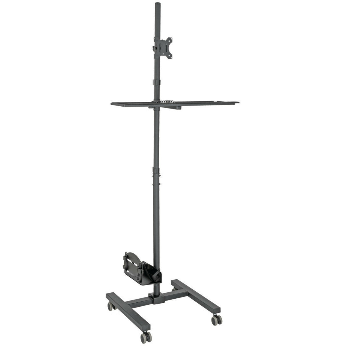 Tripp Lite DMCS1732S Display Stand Verstelbare Hoek Vergrendelbare Zwenkwielen Mobiliteit Draaibare Wielen CPU-Houder Toetsenbordlade Kanteling