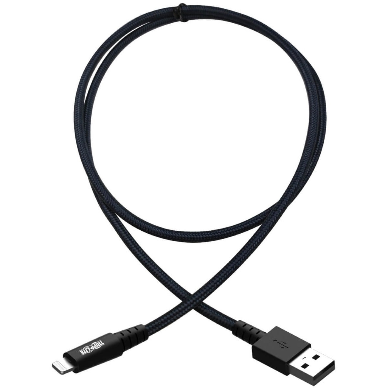 Full length view of Tripp Lite Lightning cable showing braided nylon jacket and flexible design-alternate-image2