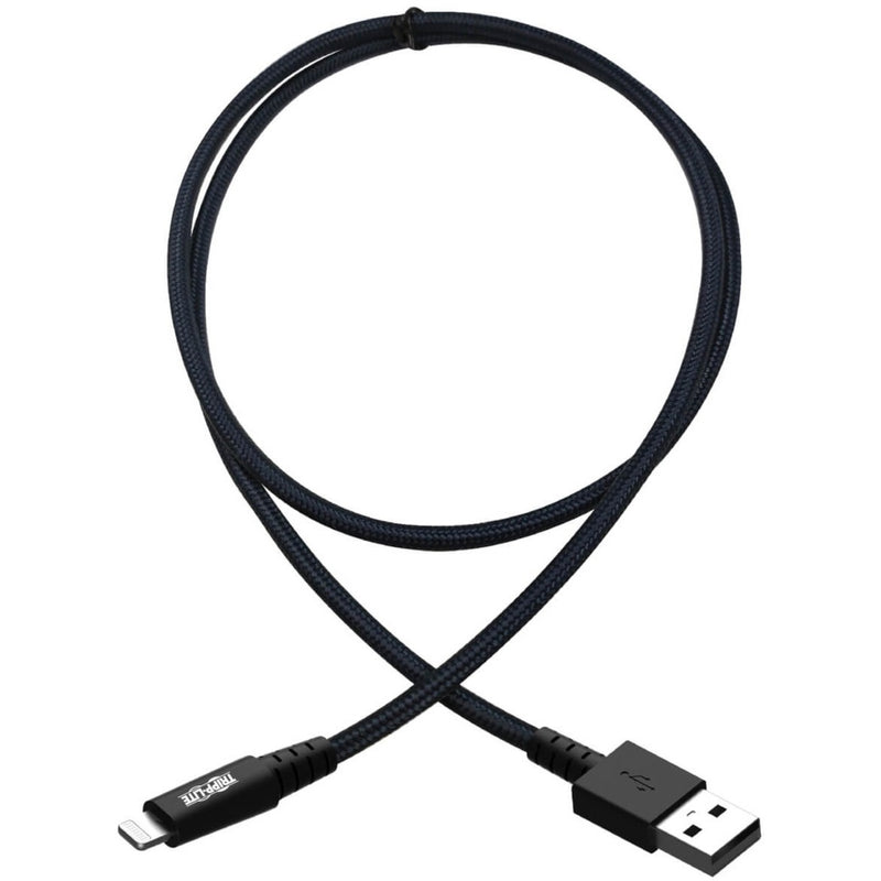 Full length view of gray braided Lightning cable showing both connectors