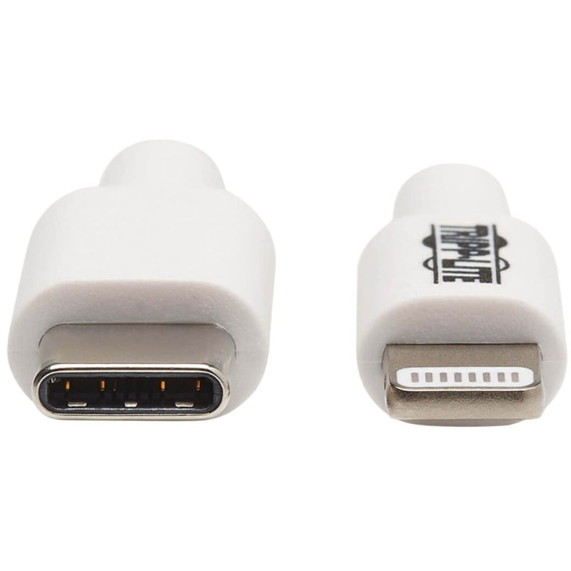 Detailed view of USB-C and Lightning connector pins showing reversible design