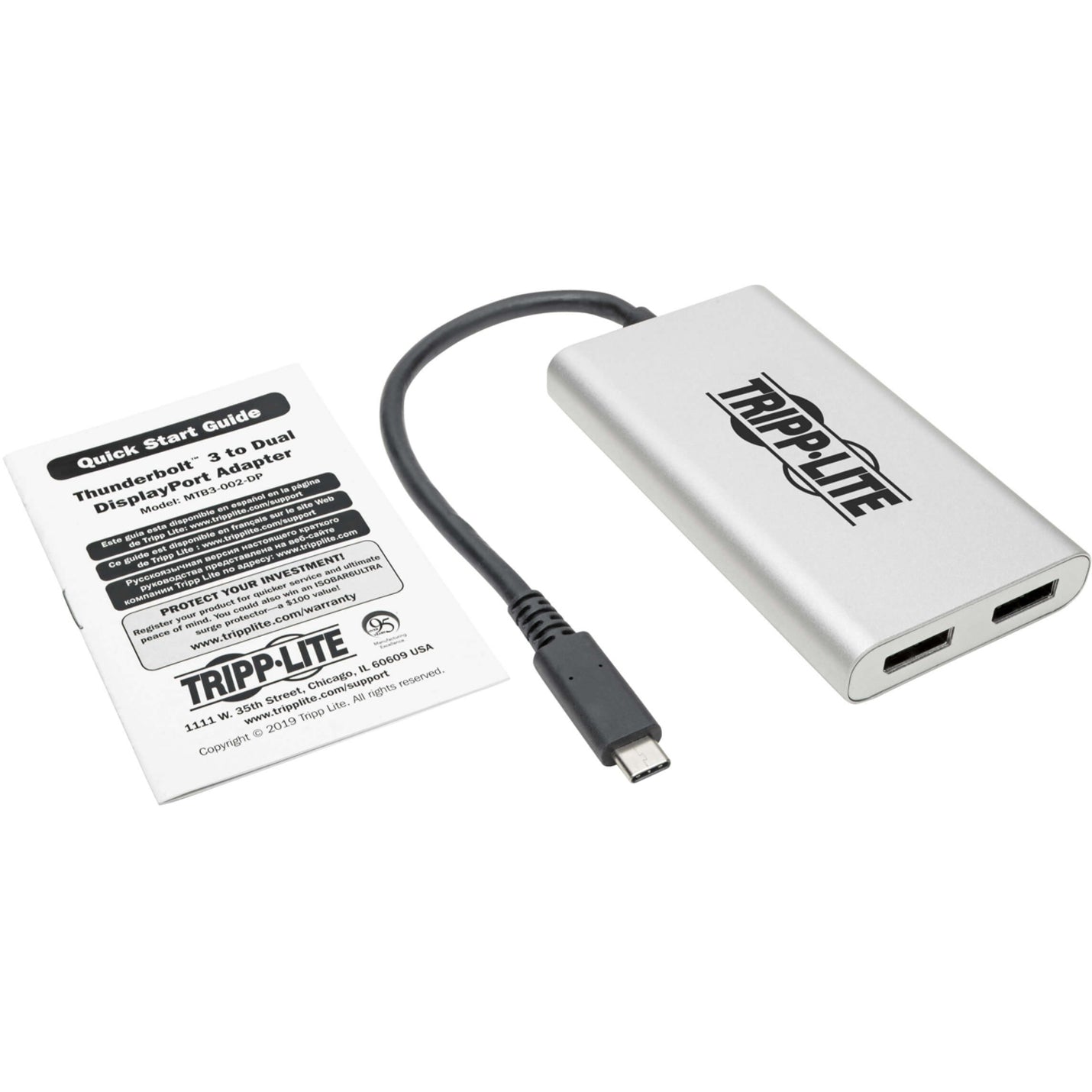 Tripp Lite MTB3-002-DP อะแดปเตอร์เสียง/วิดีโอ DisplayPort/Thunderbolt กลับด้านได้ HDCP 2.2