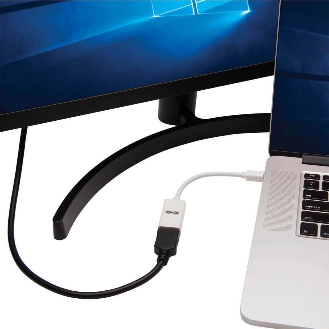 Mini DisplayPort adapter connected between laptop and monitor showing real-world usage-alternate-image2