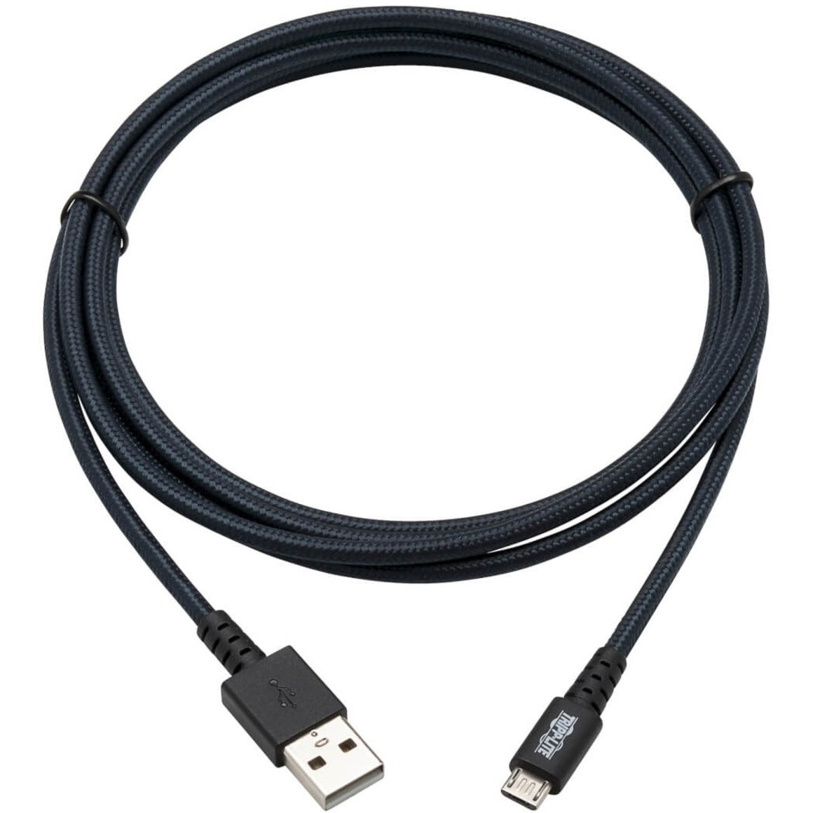 Full-length view of gray double-braided nylon USB cable with premium connectors-alternate-image2