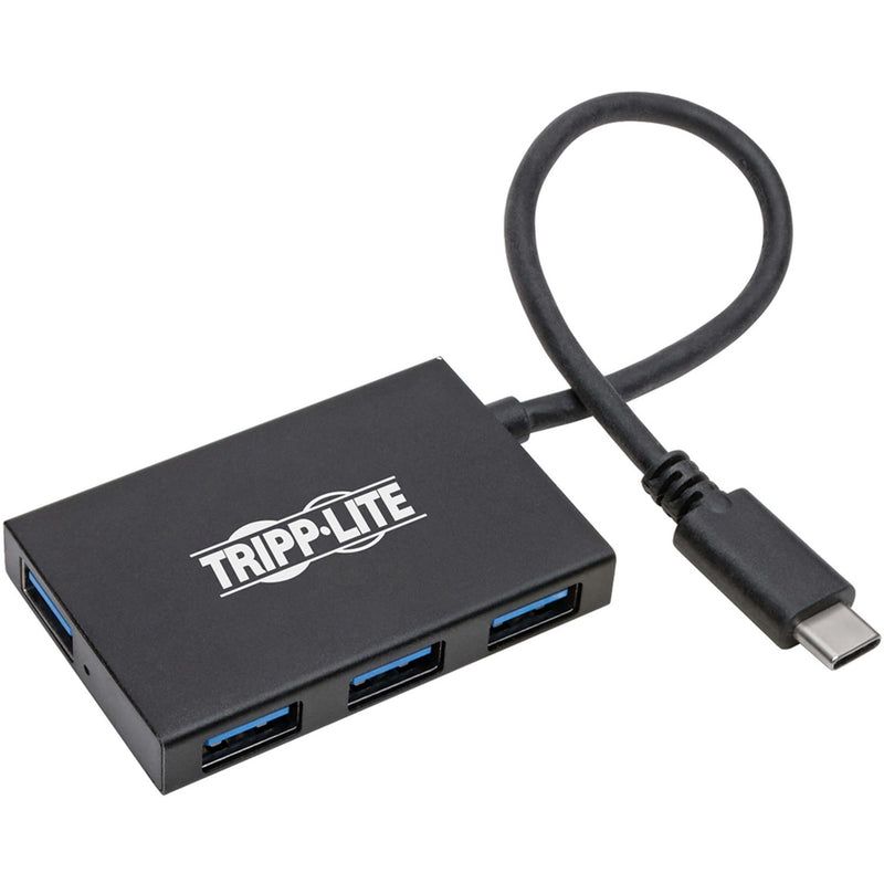 Tripp Lite USB-C hub with four USB-A ports showing front view with built-in cable