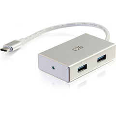 C2G USB-C Hub, 4-Port USB 3.0 Type-A, Portable External Hub, Compatible with PC & Mac, 5Gbps Transfer Speed, White/Silver - 29827 (3 Year Warranty)