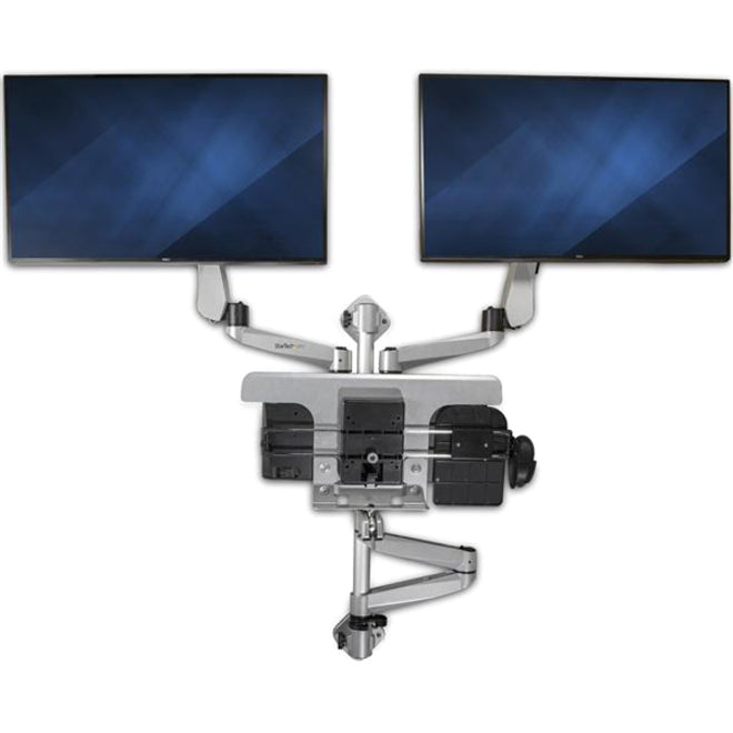 StarTech.com WALLSTSI2 Workstation per Computer a Parete – Premium Doppio Braccio Monitor Braccio Tastiera Scrivania Regolabile in Altezza Seduta-Stand