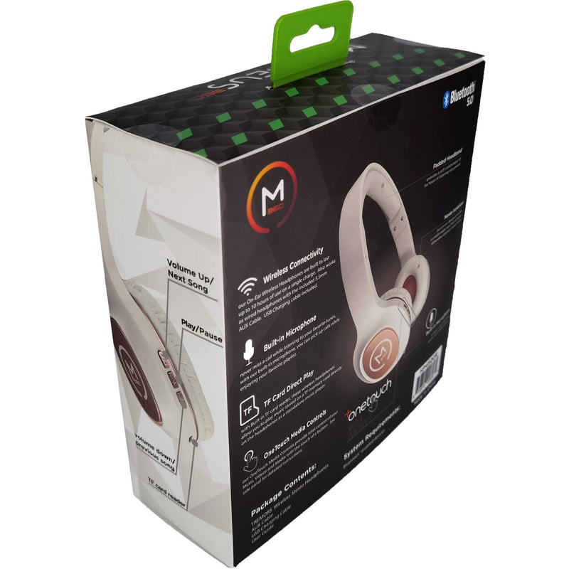 Retail packaging of Morpheus 360 headphones showing features and contents