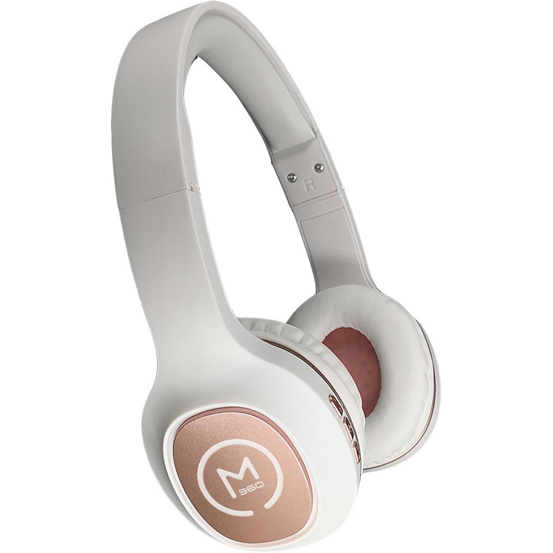 Side view of Morpheus 360 HP4500R wireless headphones in white with rose gold accents