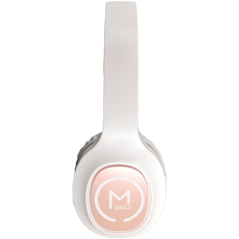 Close-up of Morpheus 360 headphone ear cup showing M360 logo and controls