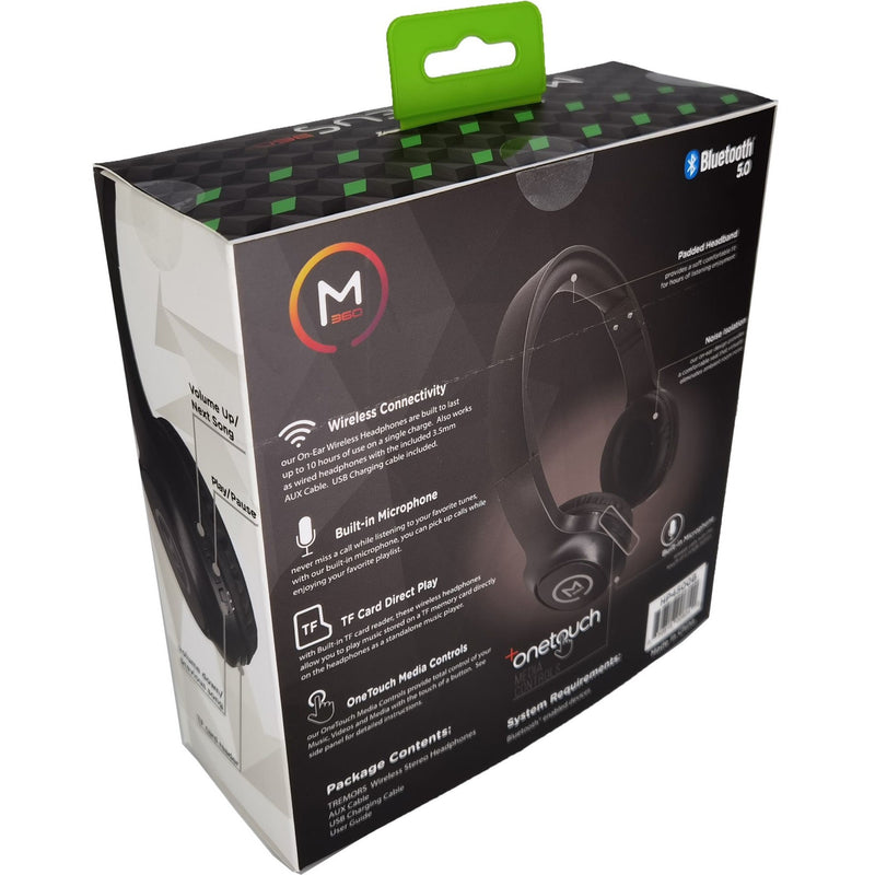 Back view of Morpheus 360 TREMORS headphones packaging showing features and specifications