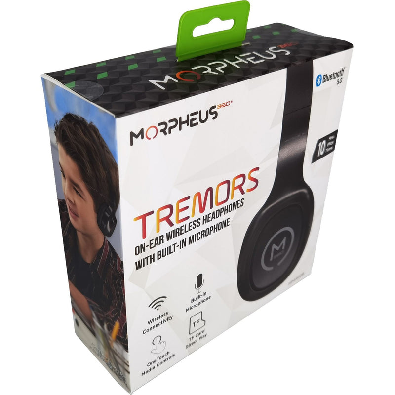 Retail packaging front view of Morpheus 360 TREMORS wireless headphones