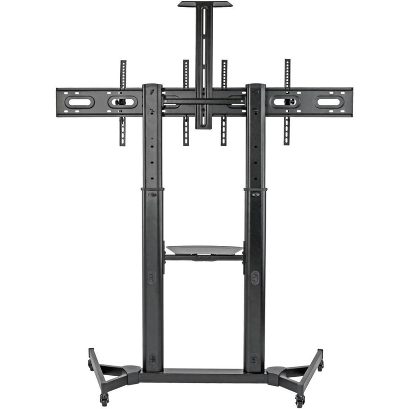 Detailed view of dual TV cart frame and mounting system construction