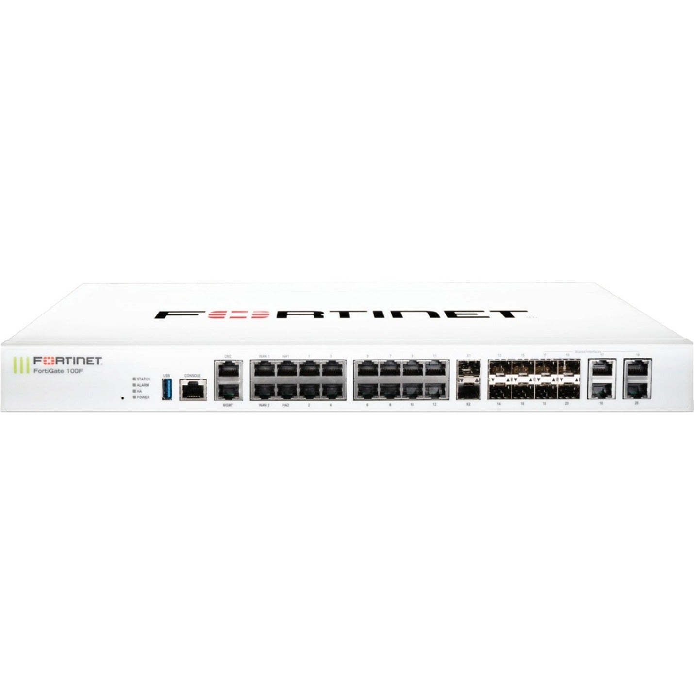 Front view of Fortinet FortiGate FG-101F security appliance showing multiple network ports, SFP slots, and status indicators on white chassis-alternate-image1