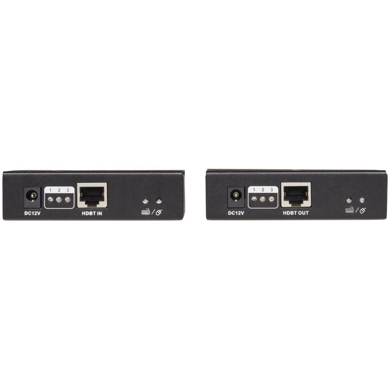 Detailed view of HDBaseT ports and power connections on KVM extender units-alternate-image5