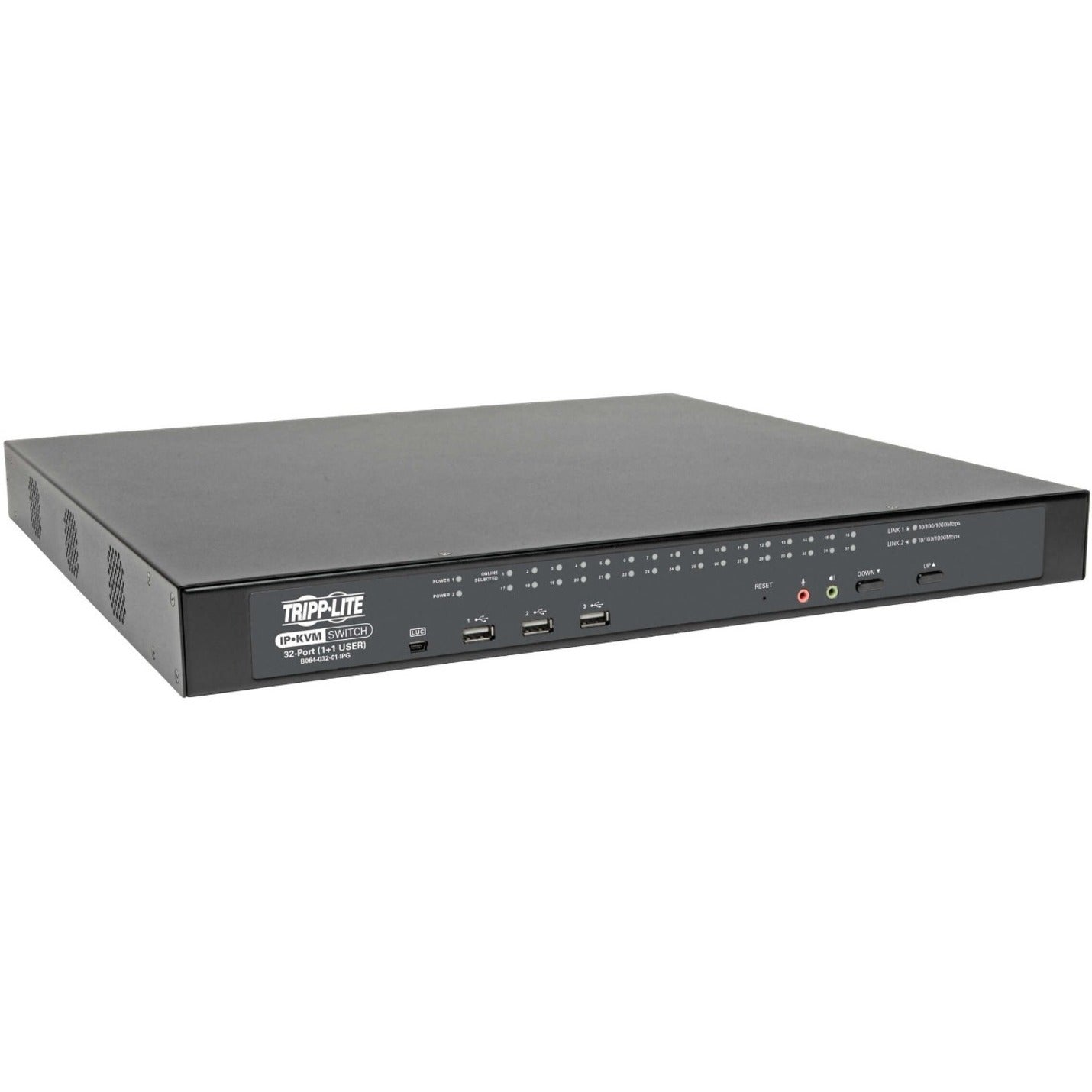 Tripp Lite B064-032-01-IPG 32-Port IP KVM Switch, Remote Access, Virtual Media, 1920x1200 Resolution, RJ45, USB, DVI, VGA Ports, TAA Compliant, REACH, RoHS, 1U Rackmount (3 Year Warranty)