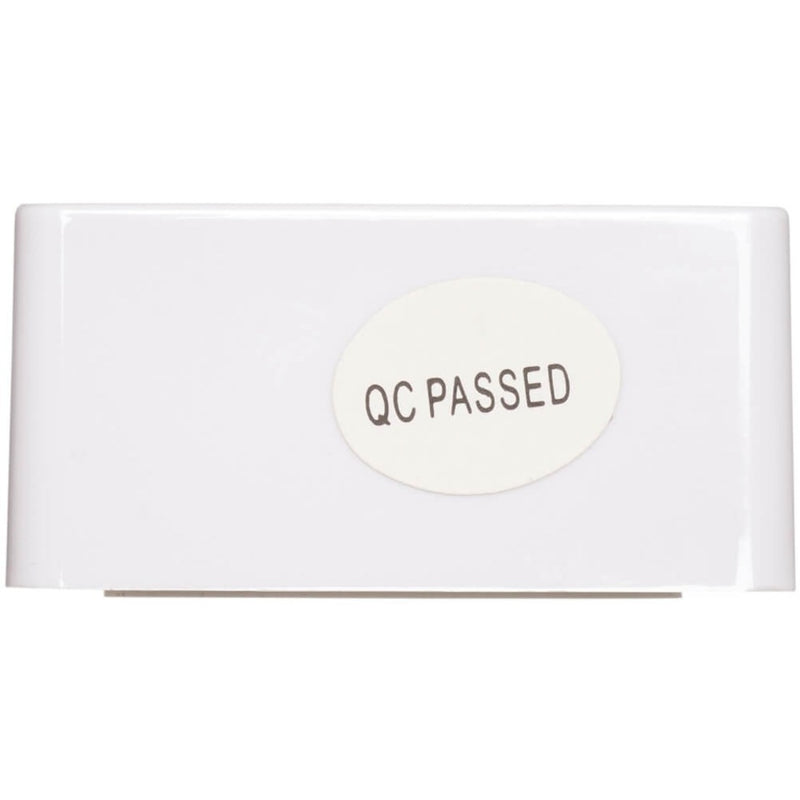 Quality control certification sticker on Tripp Lite USB hub showing QC PASSED verification