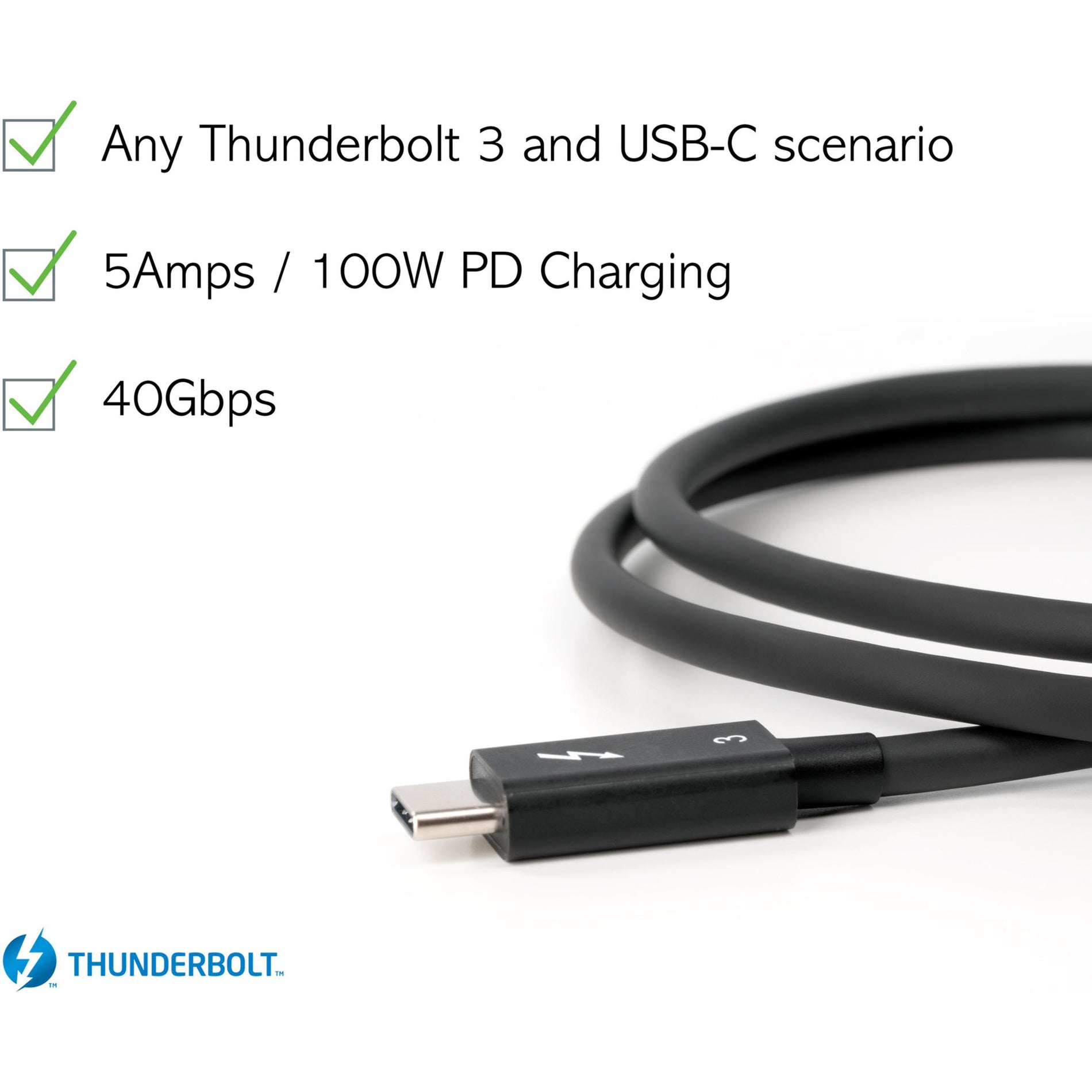 Plugable TBT3-40G80CM Thunderbolt 3 Cable (40GBPS, 2.6FT/0.8M), USB-C Power Delivery, Fast Data Transfer
