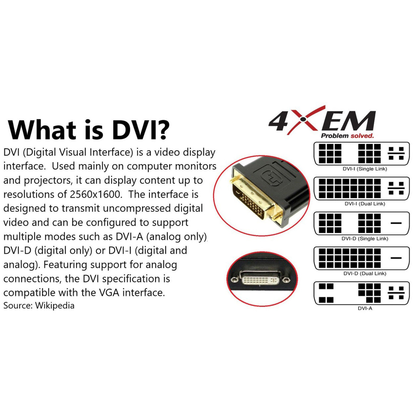 4XEM 4XUSBCDVIAB USB-C to DVI Adapter, Reversible, Shielded, Active, 1920 x 1200 Resolution Supported