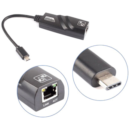 Multi-angle view of 4XEM USB-C to Gigabit Ethernet adapter showing all ports