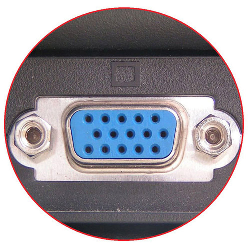 Close-up of VGA female port on 4XEM adapter showing blue connector and mounting screws