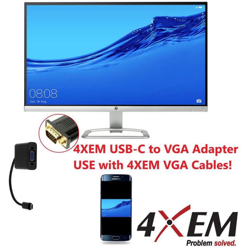 4XEM USB-C to VGA adapter connecting a smartphone to an external display