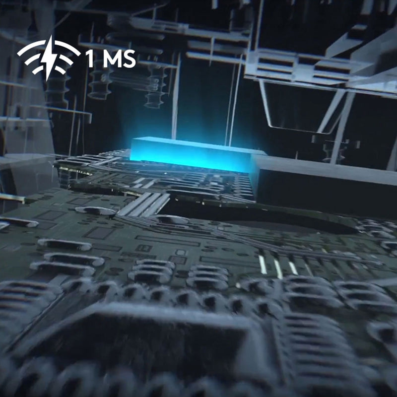 Technical diagram showing G903's 1ms LIGHTSPEED wireless technology implementation