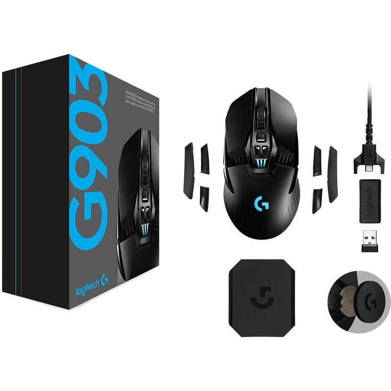 G903 gaming mouse retail package contents and accessories