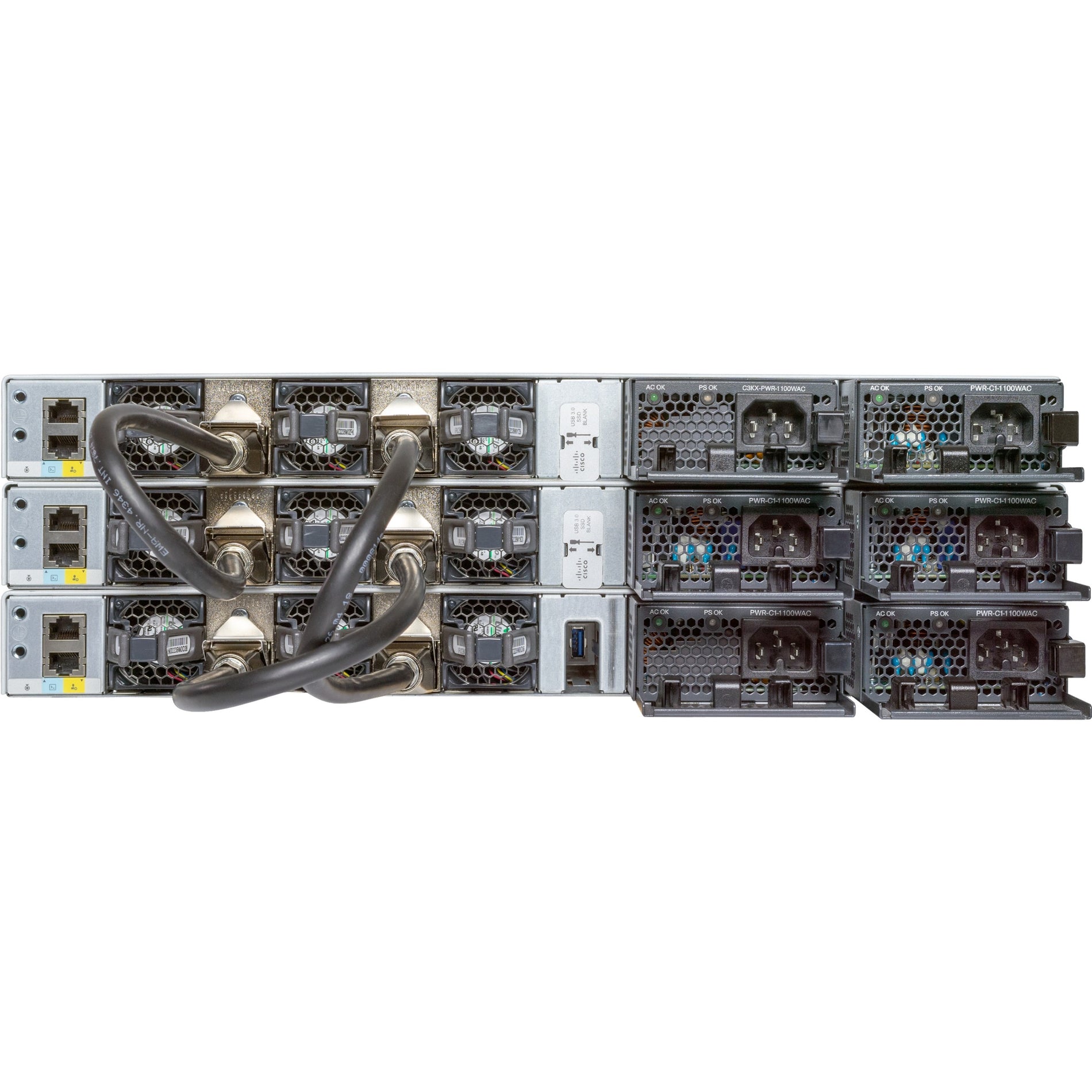 Rear view of Cisco Catalyst 9300 switch showing power supplies and cooling system-alternate-image3